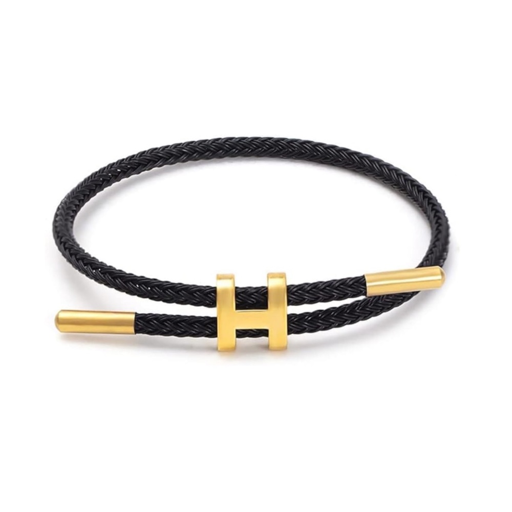 H Charm Designer Style Unbranded Bracelet in Black (brand new) 18k gold plated